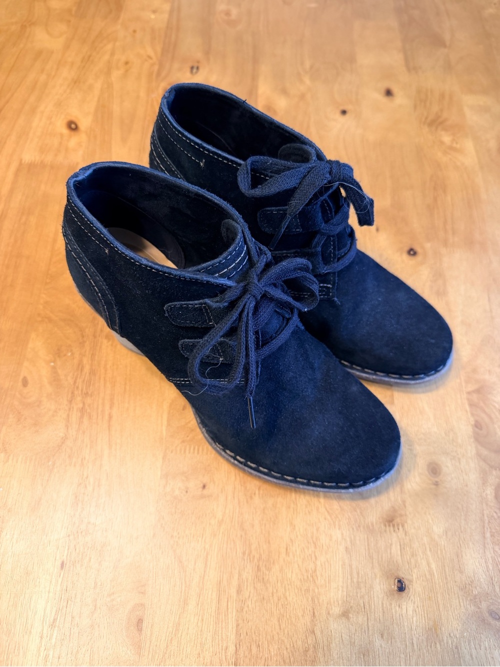 Clarks Unstructured Women Black Suede Lace Up Ankle Boots Block Heel 7.5 M